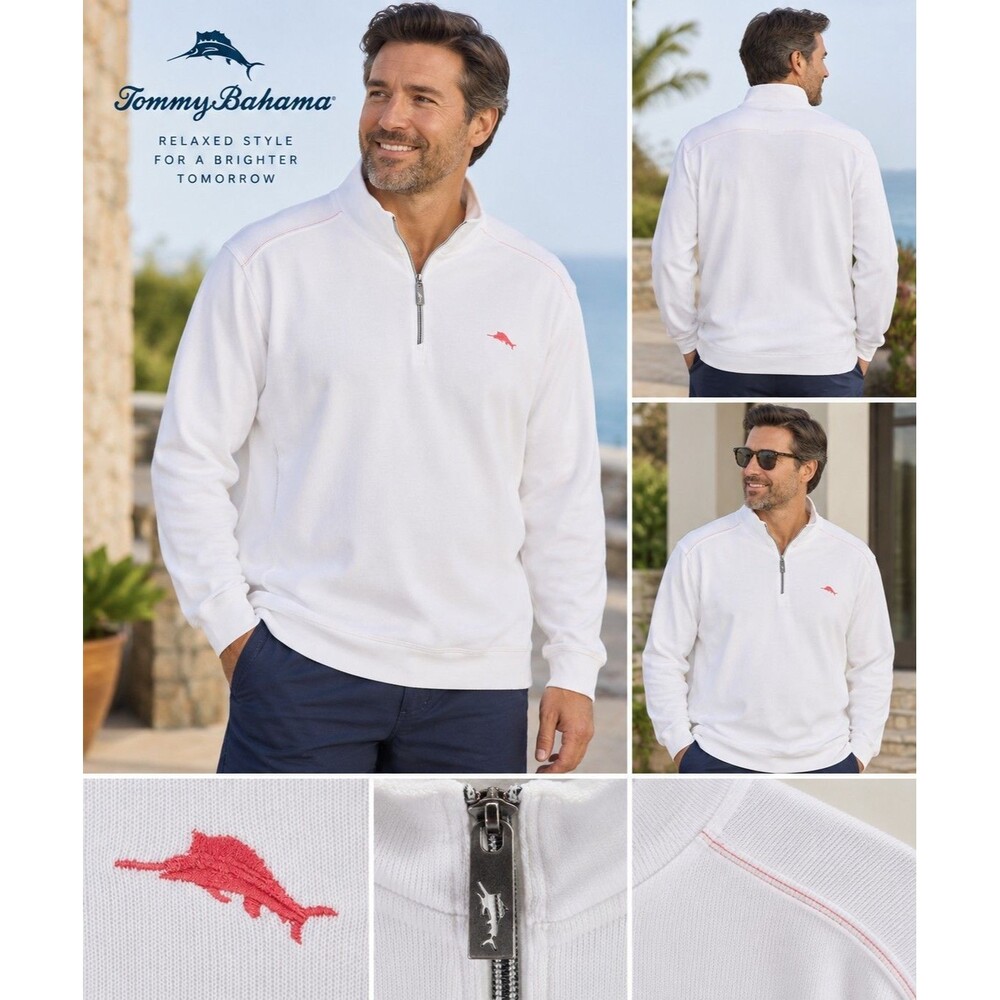 Tommy Bahama Tobago Bay Half Zip Pullover Sweatshirt Men XXL Tall White